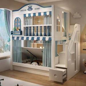 Cama litera infantil con barandilla alta, cama doble para niños <span class=keywords><strong>de</strong></span> uso doméstico, litera con tobogán, cama combinada - Product Image 2
