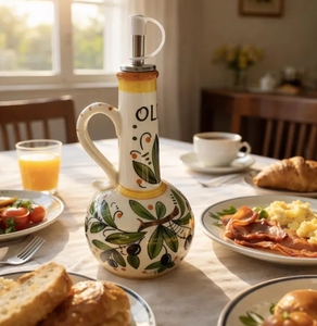 Distributeur d'huile d'olive <span class=keywords><strong>en</strong></span> céramique personnalisé, peint à la main, style italien, bouteille d'huile, récipient à huile de cuisine, essentiels de cuisine, cruche à <span class=keywords><strong>vinaigre</strong></span> - Product Image 2
