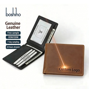Custom Logo Wholesale Genuine Cowhide Leather Branded Minimalist Slim Luxury Designer Bifold Men <b>Wallets</b> with <b>RFID</b> Blocking - Product Image 1