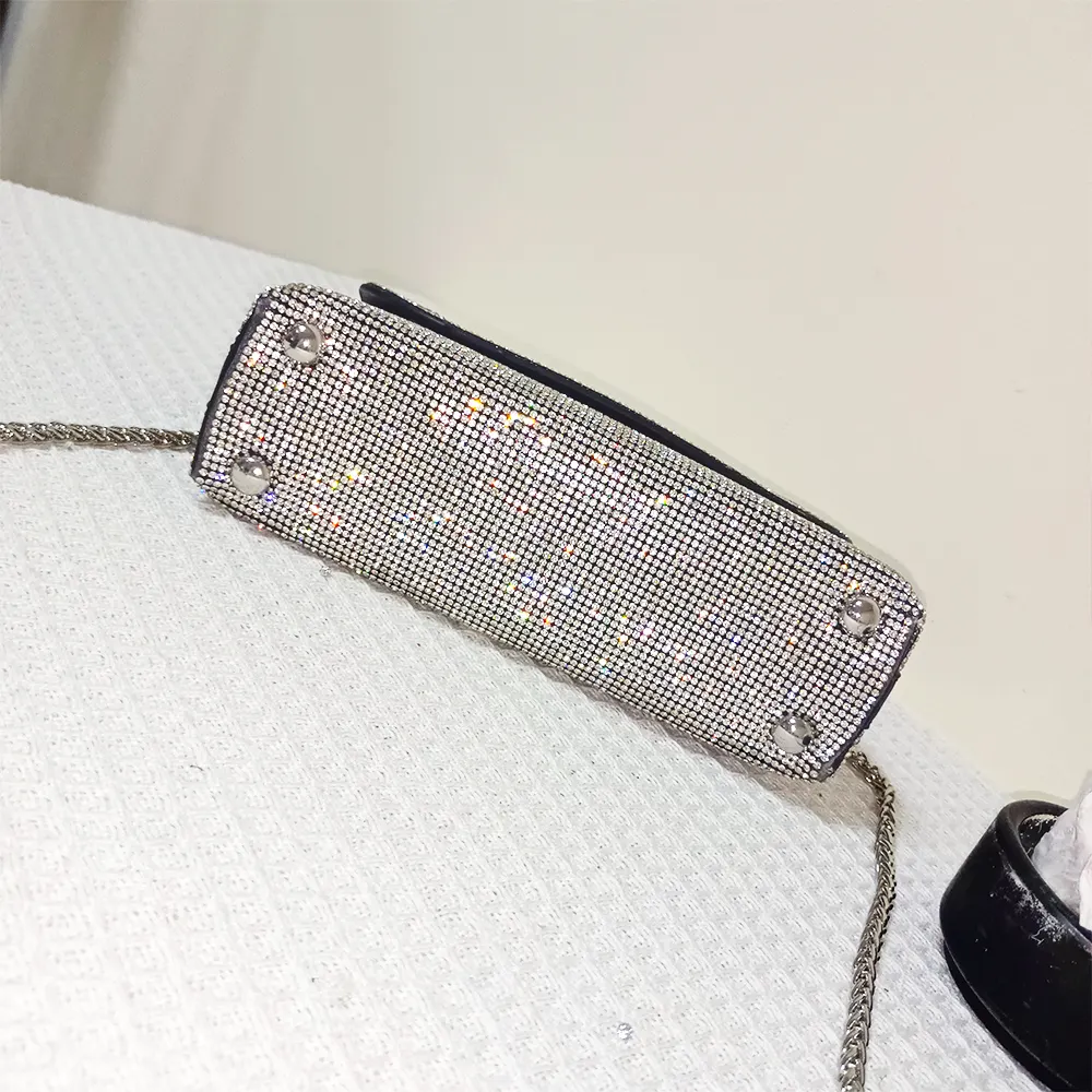 Factory Direct Rhinestone Purse 2023 Bling Handbags For Women Luxury Ladies Shoulder Bag With Chain PU Leather Mobile Phone Bags