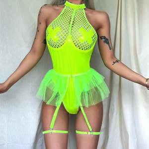 Body de Lencería Sexy de Dos Piezas con Volantes y Tirantes, Diseño de Red de Pesca 2023, Transparente, con Contraste - Product Image 4