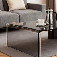 Ensemble de tables basses de luxe italien moderne en bois avec plateau en verre, forme rectangulaire, design décoratif pour salon - Multifonctionnel pour la maison