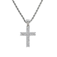 Usine Vente Chaude Hip Hop Laiton CZ Croix Pendentif Collier Plein Bling Zircon Or Argent Métal Couleur Placage Chaîne