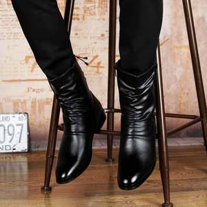 Botas <span class=keywords><strong>de</strong></span> <span class=keywords><strong>Hombre</strong></span> <span class=keywords><strong>de</strong></span> Moda Británica para Otoño e Invierno, Botas <span class=keywords><strong>de</strong></span> Cuero con Cremallera y Punta Puntiaguda, Botas <span class=keywords><strong>de</strong></span> Cuero para <span class=keywords><strong>Hombre</strong></span> - Product Image 4