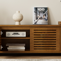 Meuble TV extensible de luxe de style Mid-Century Modern avec rangement pour téléviseurs de 65 pouces et plus, console multimédia, meuble TV pour salon