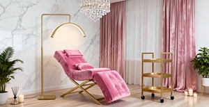 Best Selling Beauty Salon Furniture Black Leather Eyelash Bed Luxury Gold Metal Base Curved Massage Eyebrow Bed - Product Image 3