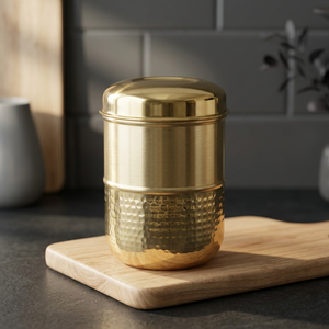 Golden Metal Spice Container Round Airtight <b>Food</b> Storage <b>Jar</b> Minimalist Design Polished Finish 1 Layer Keep Fresh - Product Image 3