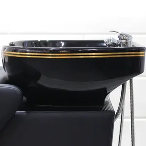 Modern saç yıkama istasyonları şampuan sandalye ve kase lüks siyah lavabo kuaförlük kuaför saç yıkama koltuğu