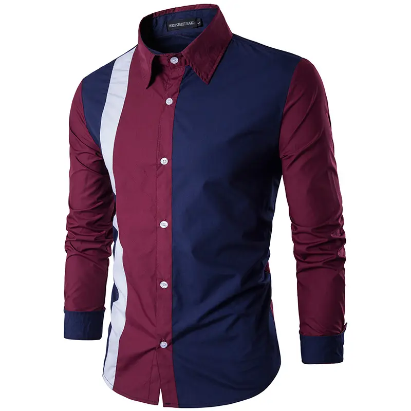 2022 Men's Dress Shirts Spring Casual Long Sleeve Fashion Business Shirt Patchwork Social Shirts Male Slim Fit For Men Clothing