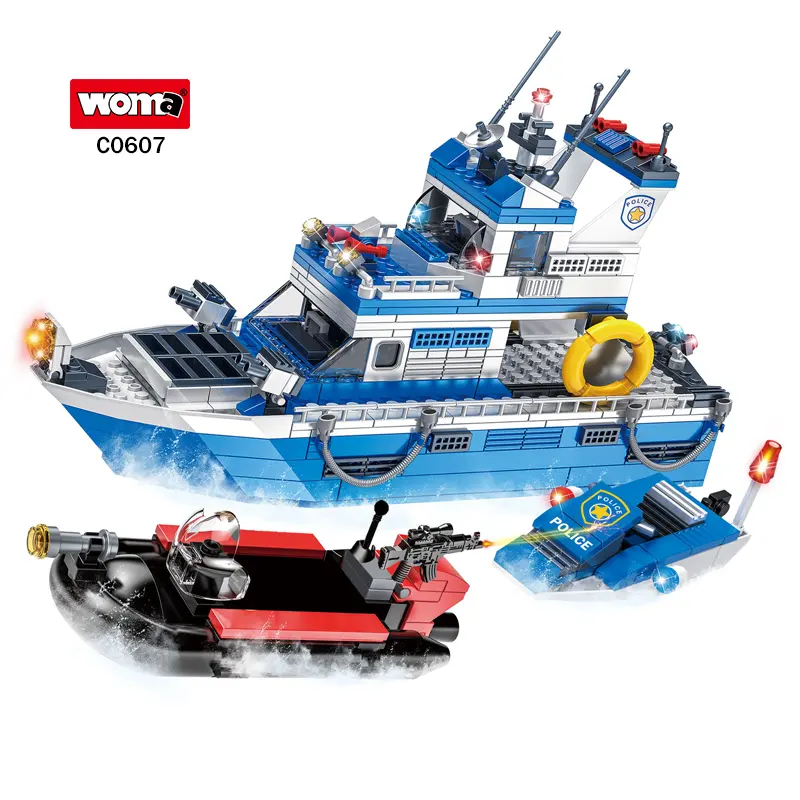 WOMA TOYS C0607 Vente en gros de bateaux de patrouille de la police de la ville kit de construction amusant pour policiers blocs jouets modèle de briques de bricolage