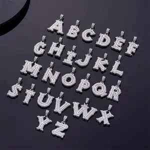 Hiphop 26 Initial Wholesale Solid Silver Iced Out Cz Princess Cut A-Z Letters Pendant