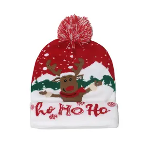 发光二极管圣诞针织帽点亮圣诞豆豆帽新奇男女通用发光二极管冬季圣诞老人帽