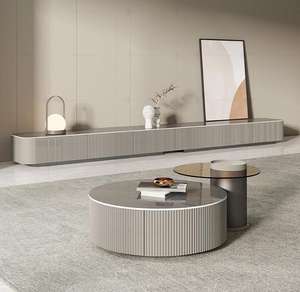 Ultra-<span class=keywords><strong>Long</strong></span> 3m Moderne En Bois Salon Rock Panel <span class=keywords><strong>Meuble</strong></span> <span class=keywords><strong>TV</strong></span> Table À Thé Combinaison De Luxe <span class=keywords><strong>Gris</strong></span> Table Basse - Product Image 5