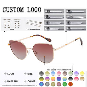 Gafas de sol unisex con forma de ojo de gato, montura metálica completa, lentes grises, protección solar UV400, para adultos - Product Image 2