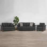 Nuhoom Canapé 1 place IMPALA en tissu gris élégant, fauteuil moderne et minimaliste avec accoudoirs roulés à l'anglaise, dossier coussin, chêne malaisien durable