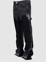 Pantalon évasé empilé pour hommes peint à la main en noir, couleur contrastée, jeans décontractés en denim