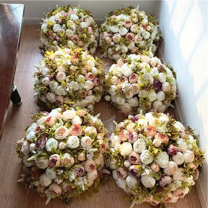 P-030 Hochwertige Künstliche Blumen Rosa Rose Pfingstrose Hortensie Hochzeits-Kussblumenball zum Aufhängen - Product Image 1