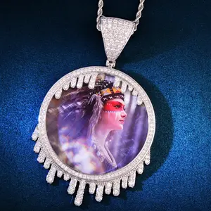 Hip Hop Personality Water Drop Photo Pendant Copper Inset zircon solid DIY creative photo Necklace