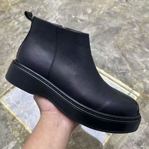 Chaussures et bottes en cuir pour hommes, couleur unie, chaussures et bottes en cuir décontractées pour l'hiver - Product Image 3