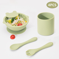 Ensemble de bols et de tasses pour bébé en silicone de qualité alimentaire réutilisable, sans BPA, écologique, personnalisable en gros, style dessin animé, cuillère et fourchette