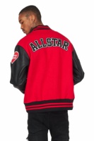 Blouson d'aviateur boutonné avec logo brodé sur mesure veste universitaire à manches en cuir rouge pour hommes à col montant