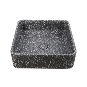KAMALU KTERI-400N Hand Basin Square Countertop Washbasin with Black <b>Terrazzo</b> Finish Oval Marble Bathroom <b>Sink</b> - Product Image 1
