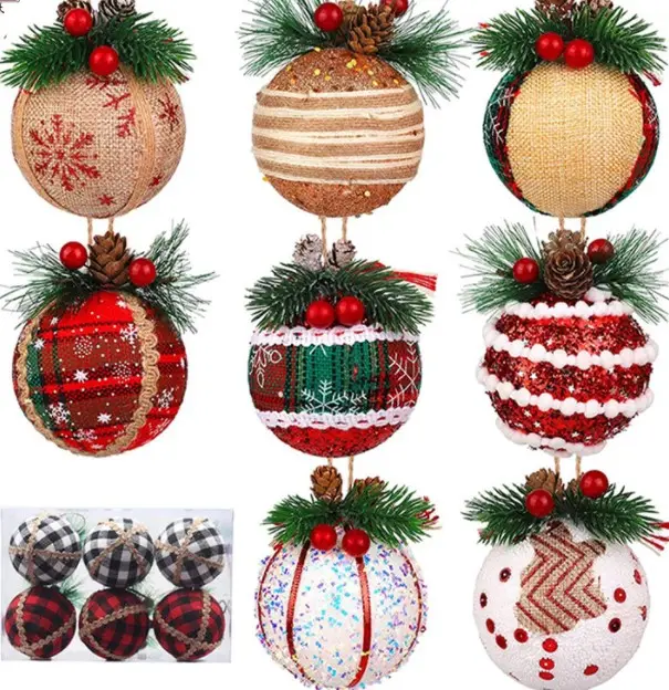 sells foam Christmas balls ornaments decoration tree flower ball set Black white and red checked Cloth ball 6cm 8cm