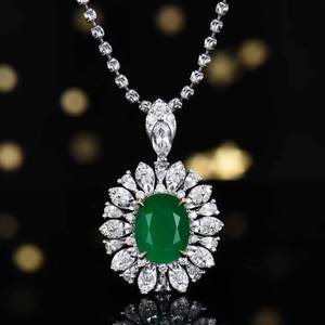 <b>Solid</b> 18K <b>Gold</b> Natural Emerald <b>Pendant</b> Set With 43pcs Diamonds 21pcs White Sapphires Gala Statement Necklace - Product Image 1