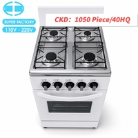 Kompor Gas Berdiri Bebas X CKD 4 Tungku dengan Oven, Permukaan Masak Stainless Steel, 110-220V, Kompor Gas Rumah Tangga untuk Dapur