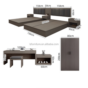 Low Cost Modern Hotel Bedroom Furniture Set Complete King Size Wood <b>Bed</b> Frame with Headboard Nightstand TV Stand Desk Closet - Product Image 6