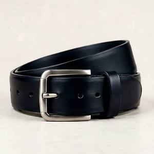 Ceinture en cuir véritable marron uni avec boucle ardillon rectangulaire en cuivre, décontractée et durable pour homme - Product Image 1