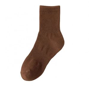 Vente en gros de chaussettes en coton de qualité pour hommes et femmes, couleur unie marron et blanc, côtelées, décontractées - Product Image 6