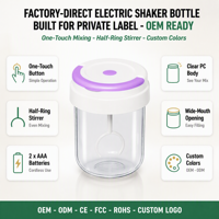 Bouteille shaker automatique 245 ml, gobelet mélangeur électrique, fonctionne sur piles, shaker à protéines sans BPA, bouteille d'eau portable pour le fitness