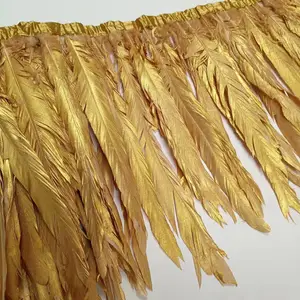 Or 30-35cm 12-14 ''plume de coq coupe poulet plume frange garniture dentelle tissu pour carnaval samba danse fête décor