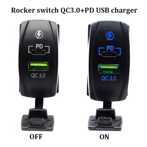 Cargador USB Tipo C QC3.0, 12V 24V, Carga Rápida, Interruptor de Palanca, Panel USB con Interruptor de Palanca, Puerto de Carga - Product Image 3