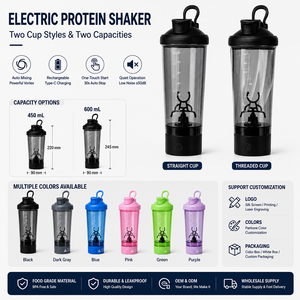 Botella Mezcladora de Proteínas Eléctrica, Recargable por USB C, con Logotipo Personalizado, a Prueba de Fugas, Libre de BPA, 450 ml, 600 ml, Vaso Mezclador Portátil para Gimnasio y Fitness - Product Image 2