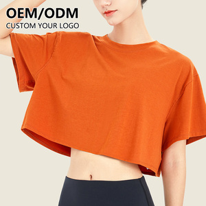 T-shirts graphiques ajustés et courts en coton pour femmes, T-shirts de fitness, T-shirts à logo pour femmes, Crop tops pour femmes - Product Image 3