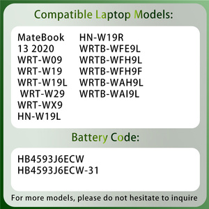 Baterai Laptop Pengganti HB4593J6ECW-31 Kompatibel dengan Huawei MateBook 13 2020 WRT-W19 WRT-W29 HN-W19L WRTB-WFE9L - Product Image 2