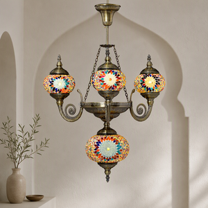 Lampadario Pendente Marocchino Artigianale 3+1 Globi in Mosaico Stile Turco Antico Marrakech - Product Image 1