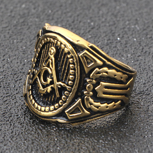 Freemason Logo Stainless Steel <b>Ring</b> For Men Gold Geometric Design Gift Jewelry - Product Image 3