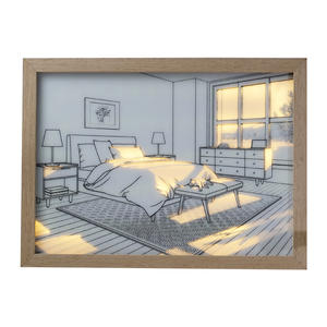 <span class=keywords><strong>Cadre</strong></span> <span class=keywords><strong>photo</strong></span> LED artistique à trois modes réglables, design écologique, batterie incluse, lumière nocturne moderne et simple, paysage, noir MDF - Product Image 1