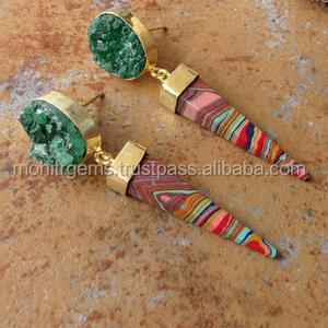 Pendientes de gota de moda de declaración vintage elegante hermosa forma ovalada con diseño de perno colgante de cono elegante - Product Image 1
