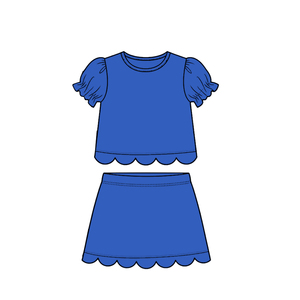 Conjunto de falda y camiseta de algodón estampado personalizado para bebé niña, con borde festoneado, transpirable y de tela peinada. - Product Image 2