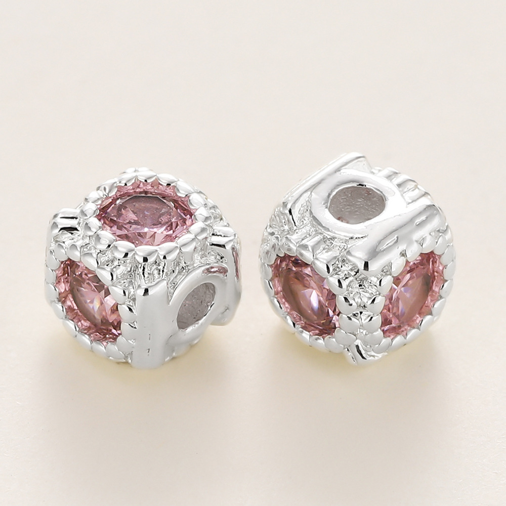 Perles d'espacement carrées en dentelle épaisse argentée avec préservation de la couleur - rose