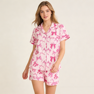 Ensemble de pyjama décontracté deux pièces pour femme à <span class=keywords><strong>manches</strong></span> <span class=keywords><strong>courtes</strong></span> en tissu tricoté doux avec taille élastique – Vente en gros - Product Image 1