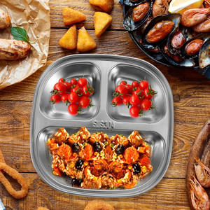 Kırılmaz kare çocuk bebek tepsileri paslanmaz çelik bölünmüş gıda tepsileri 3 bölüm yemek tabakları restoran için kafeterya karışıklık tepsisi - Product Image 6