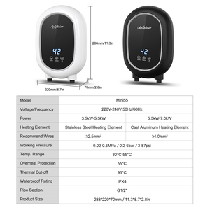Calentador de Agua Eléctrico Instantáneo de Pared Anlabeier, 5500W, Control Táctil, Pantalla LED, Temperatura Constante, Calentamiento para Ducha - Product Image 4