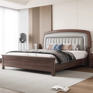 Lit rembourré minimaliste moderne 1,8 m avec rangement, mobilier de chambre en bois d'acajou, lit double style luxe léger - Product Image 2