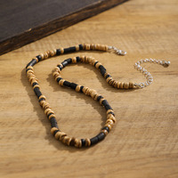 NW1012 Boho Bohème Unisexe Puka Surfer Collier Coquille De Noix De Coco Bois Heishi Disque Perlé Collier Ras Du Cou