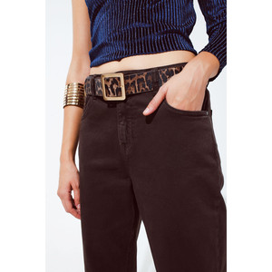 Jeans a Vita Media in Cotone, Modello Slouchy, Colore Marrone Cioccolato - Product Image 4